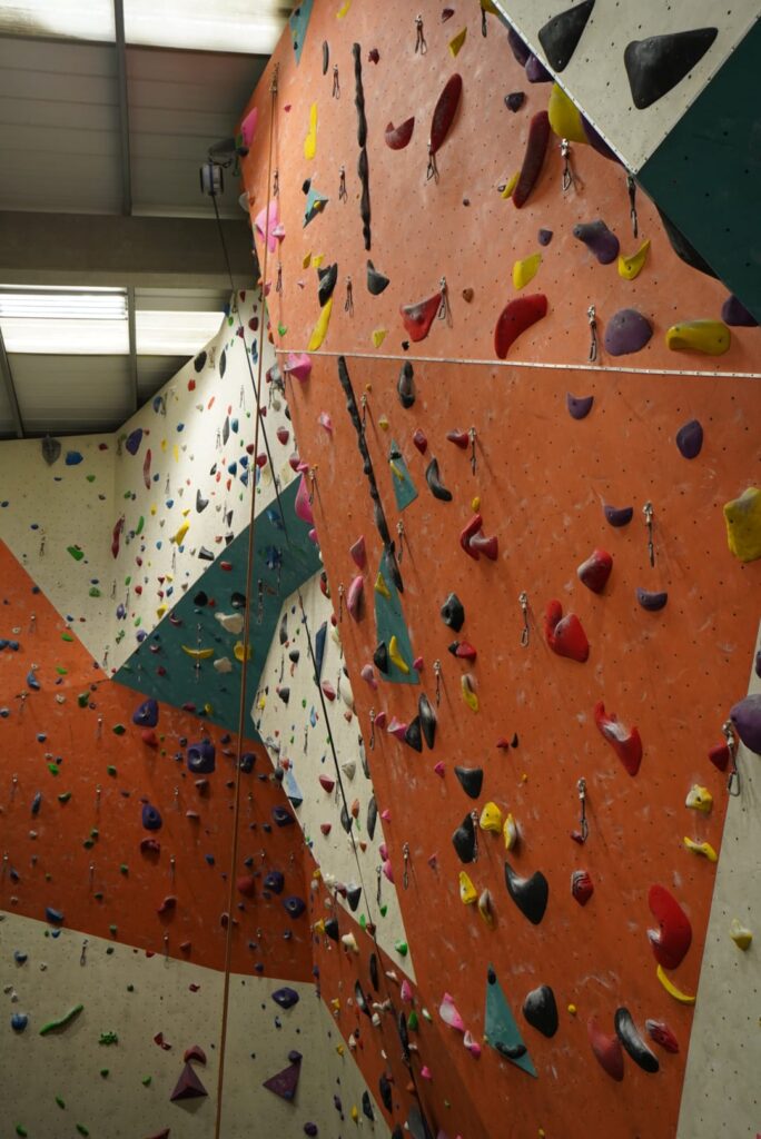 A mixture of overhanging and flat climbing surfaces with 2 auto-belayers at Dublin Climbing Centre