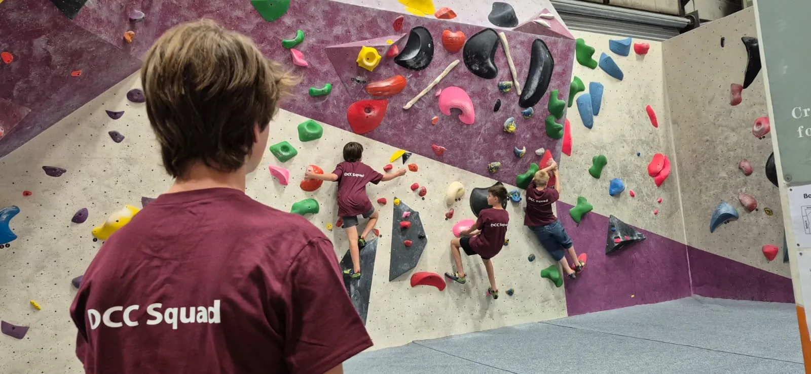 DCC Youth Squad Training on the bouldering wall at Dublin Climbing Centre