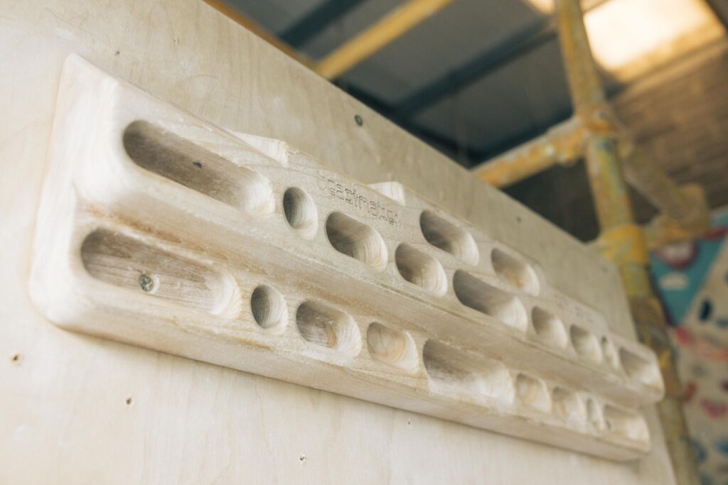 Close-up of a Beastmaker fingerboard at Dublin Climbing Centre