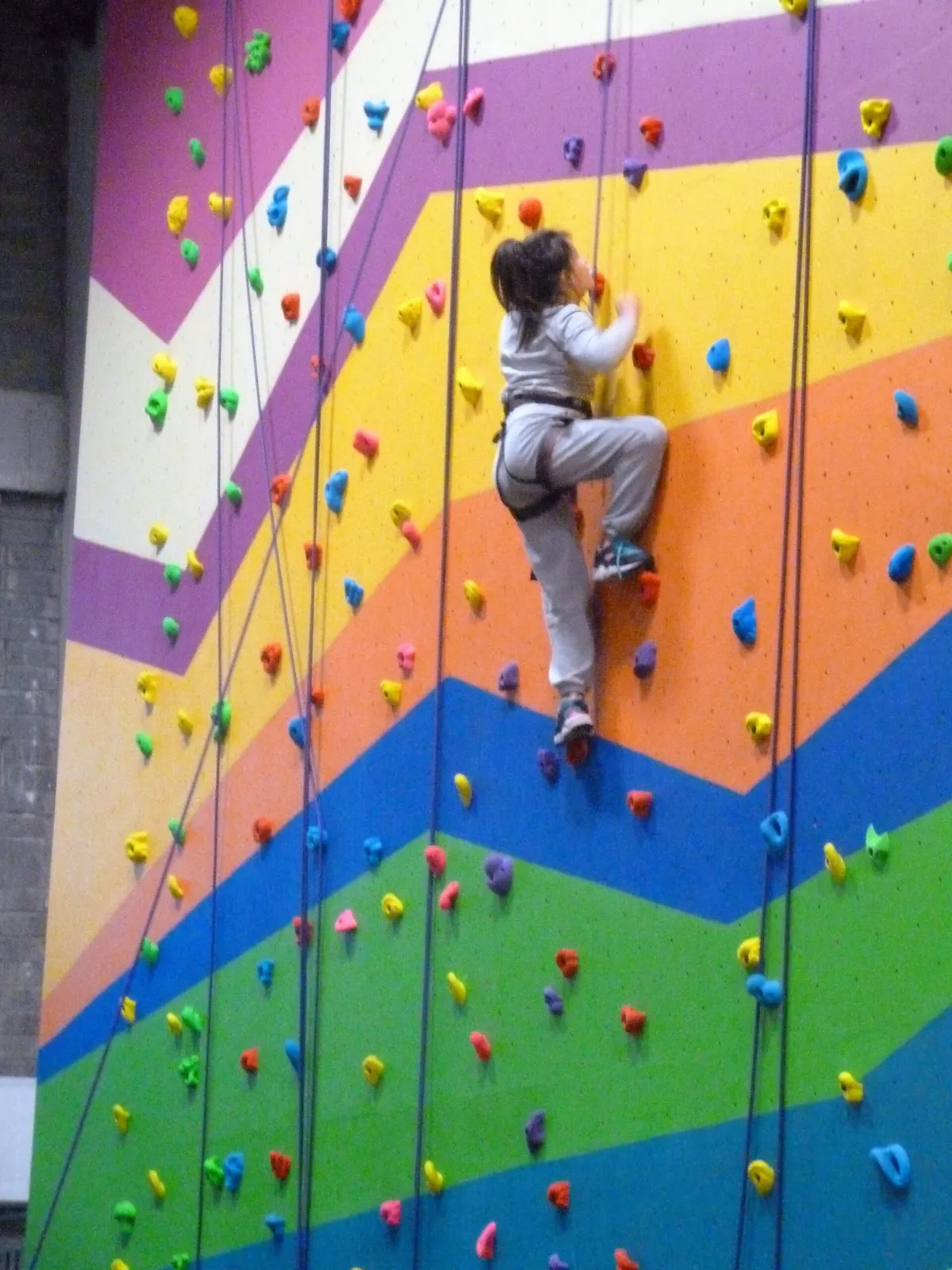 A child top-rope climbing on the beginner wall at Dublin Climbing Centre